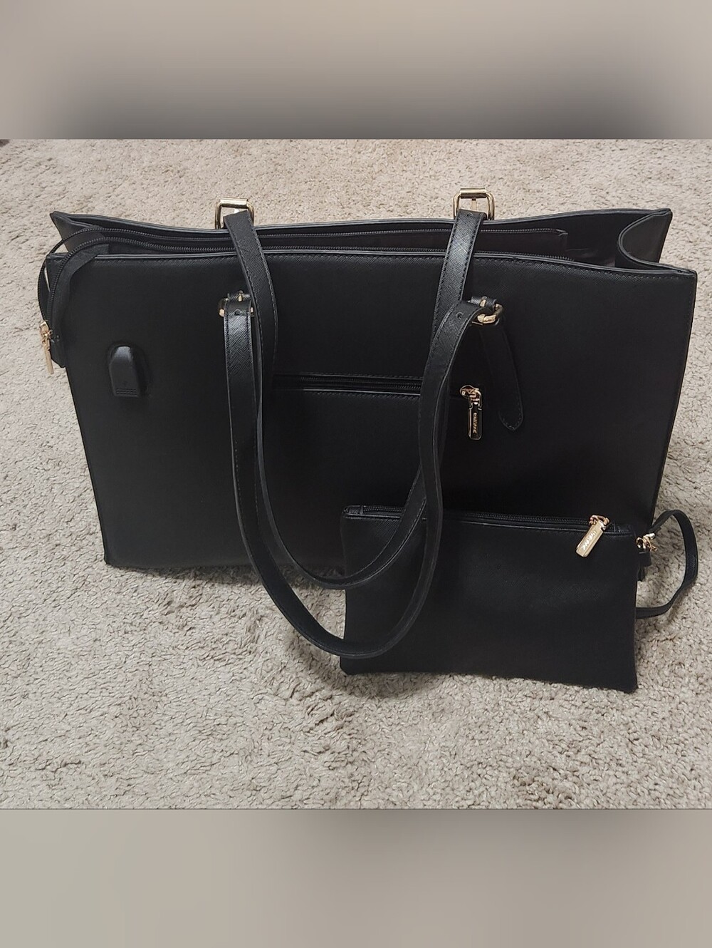 Classic Black Tote Handbag with Zip Pouch